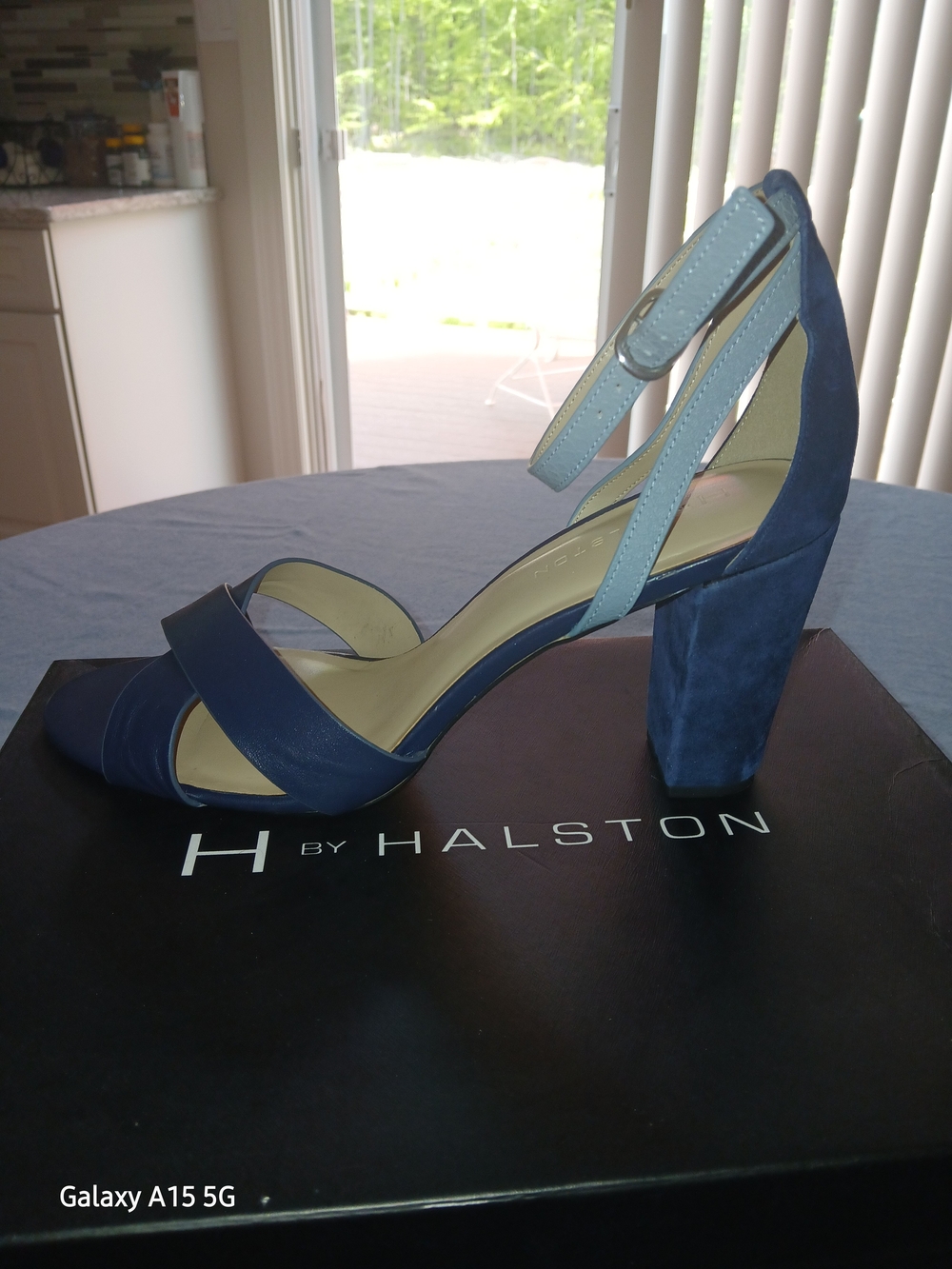 H by Halston Navy & Light Blue Block Heel Sandals